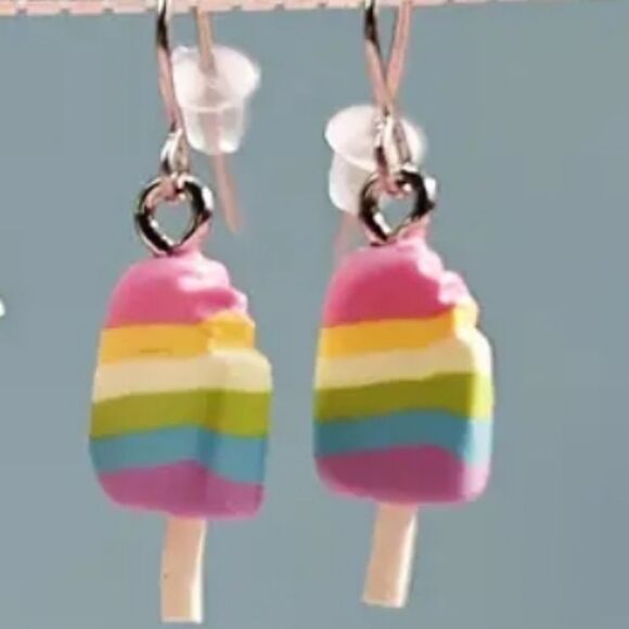 Mini Rainbow pop ice cream fun whimsical kawaii novelty dangle earrings - Picture 3 of 6